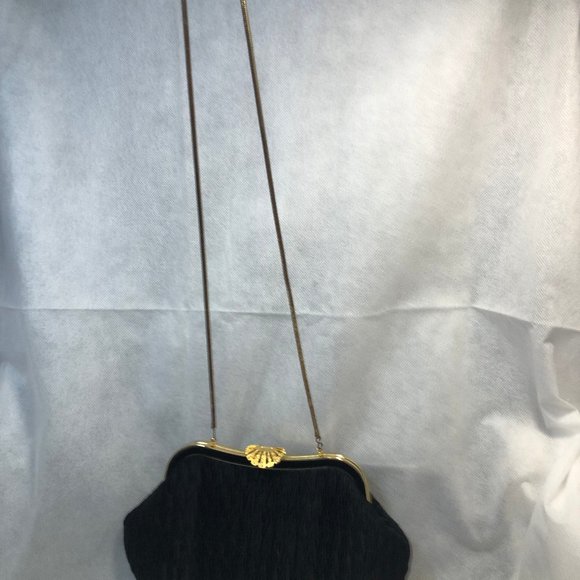 Black Rayon Clutch Bag with Gold Trim - Picture 6 of 6